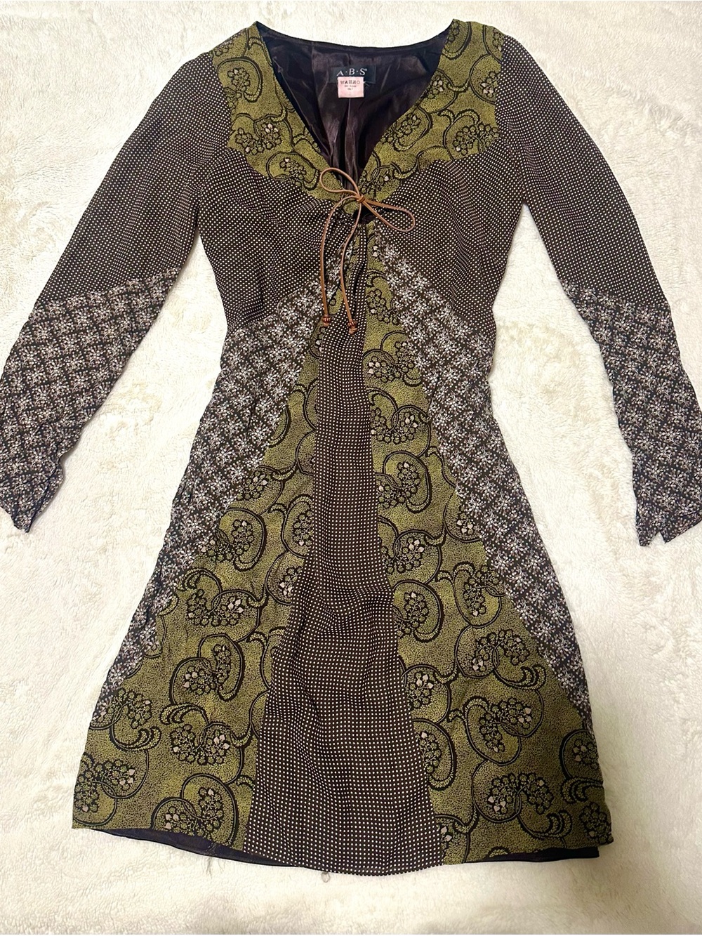 ABS Allen Schwartz Floral Paisley Polka Dot Boho Whimisgoth Dress Size 10